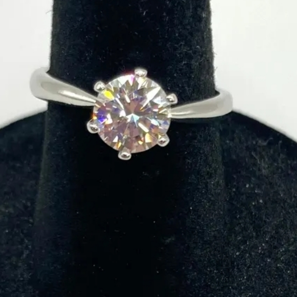 Moissanite Ring Six Claw Roundapprox. 1 CT Adjustable  925 Sterling Silver